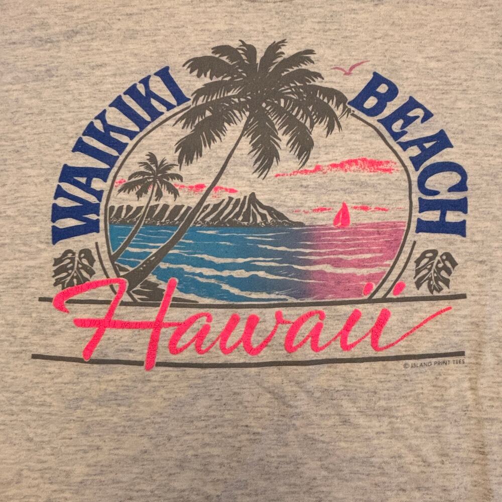 Vintage Waikiki Hawaii T-Shirt XL Gray Single Stitch Casual Made in USA Teejays